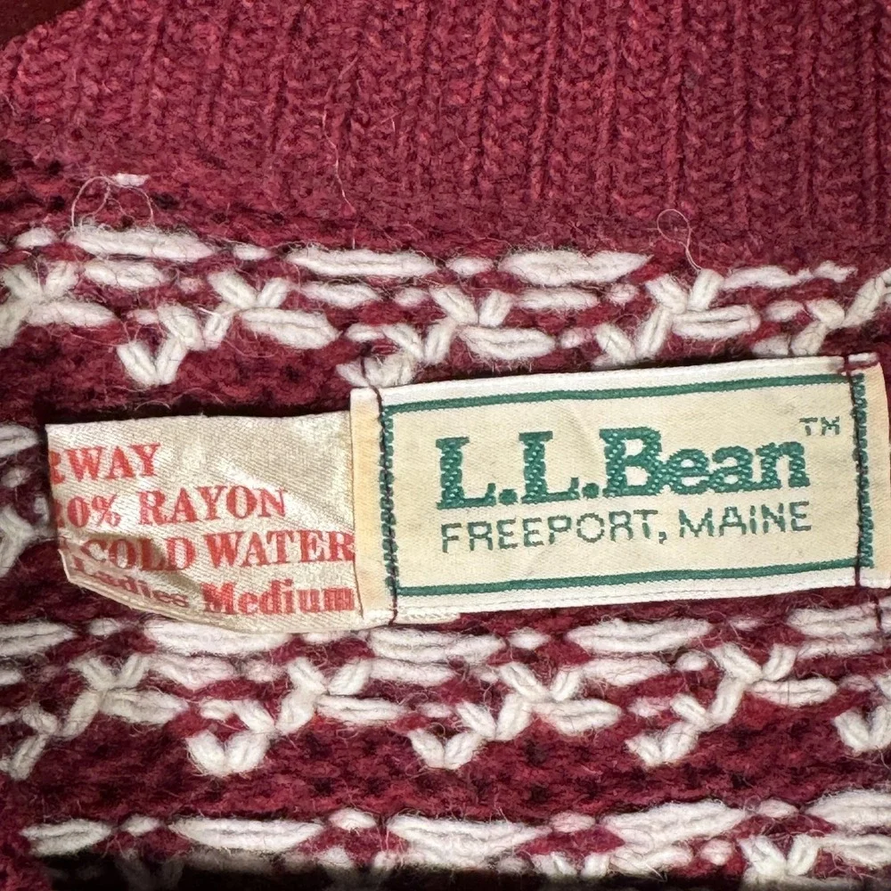 Vintage LL Bean Sweater Womens S Red Wool Fair Isle Crewneck Norway Heavyweight - Picture 3 of 8